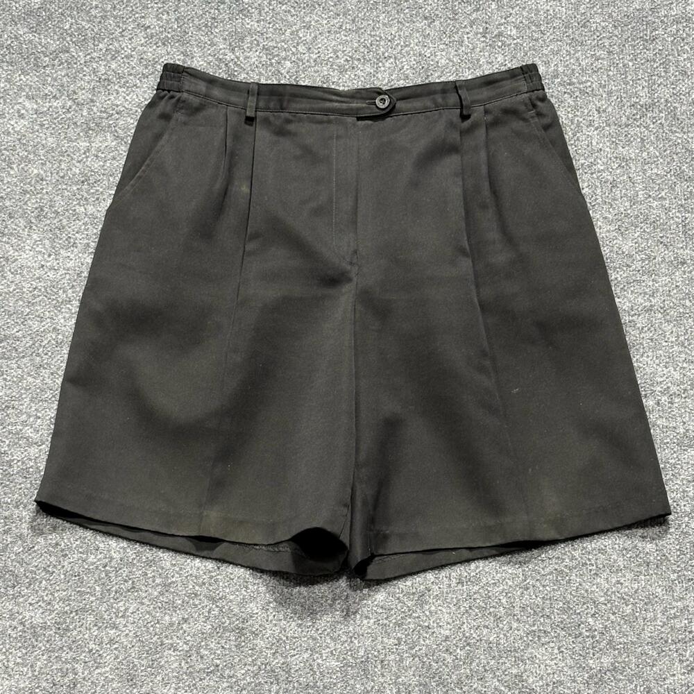 Vintage Koret Shorts Womens 14 Black Twill Chino Pleated Elastic Waist Golf